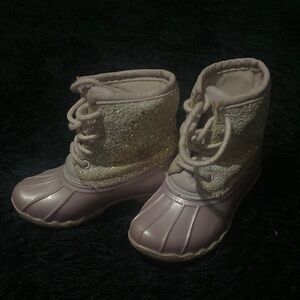 Pink and Gold Winter Boots with Lace-Up Design